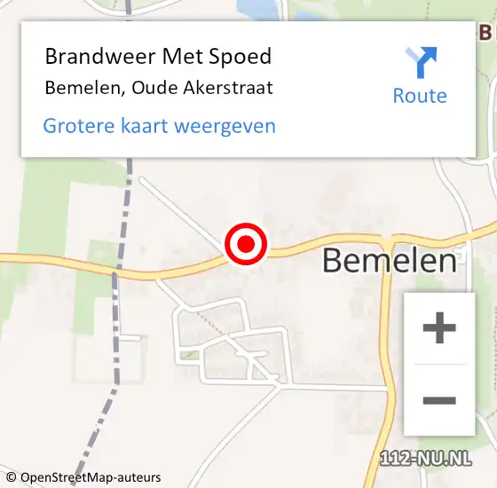 Locatie op kaart van de 112 melding: Brandweer Met Spoed Naar Bemelen, Oude Akerstraat op 7 maart 2022 10:06