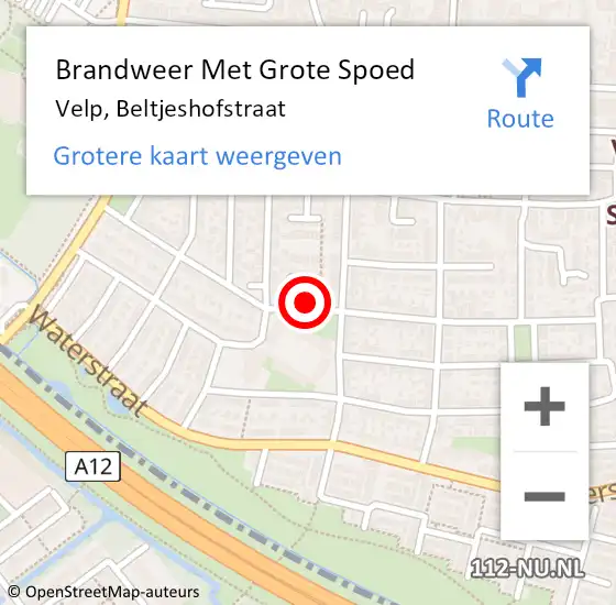 Locatie op kaart van de 112 melding: Brandweer Met Grote Spoed Naar Velp, Beltjeshofstraat op 7 maart 2022 10:11