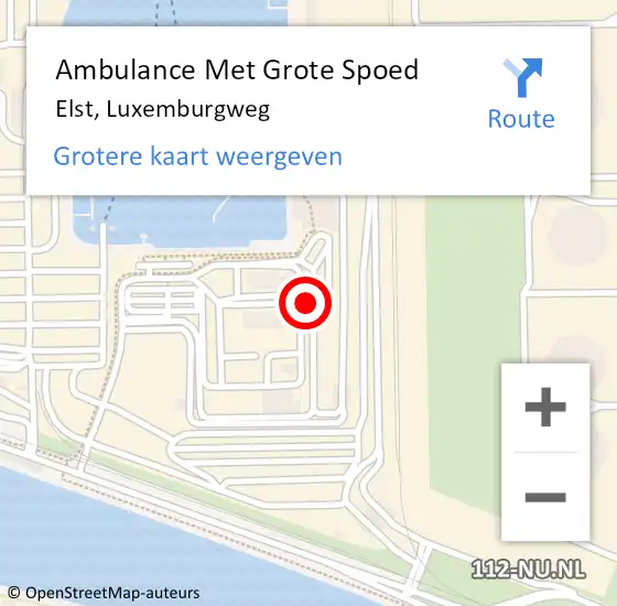 Locatie op kaart van de 112 melding: Ambulance Met Grote Spoed Naar Elst, Luxemburgweg op 7 maart 2022 10:13