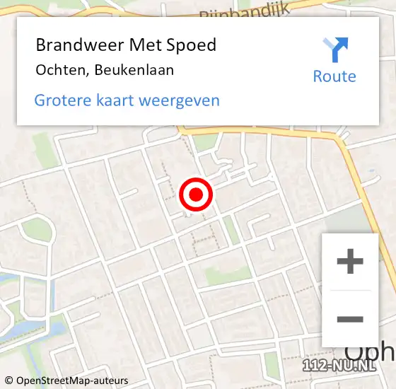 Locatie op kaart van de 112 melding: Brandweer Met Spoed Naar Ochten, Beukenlaan op 7 maart 2022 10:16