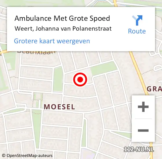 Locatie op kaart van de 112 melding: Ambulance Met Grote Spoed Naar Weert, Johanna van Polanenstraat op 7 maart 2022 11:30