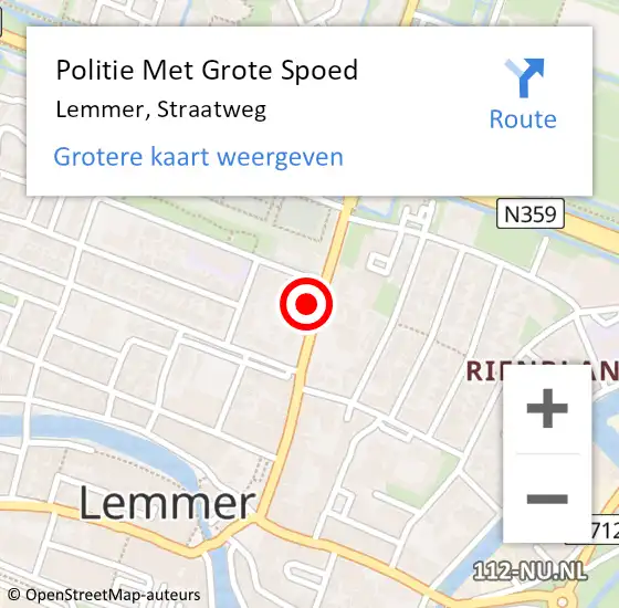Locatie op kaart van de 112 melding: Politie Met Grote Spoed Naar Lemmer, Straatweg op 7 maart 2022 11:44