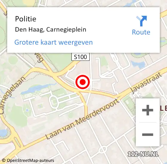 Locatie op kaart van de 112 melding: Politie Den Haag, Carnegieplein op 7 maart 2022 12:39