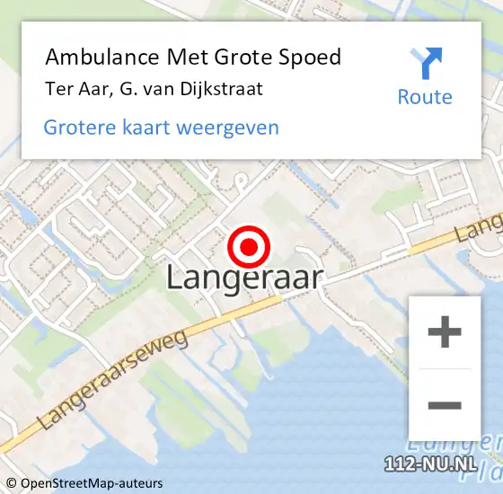 Locatie op kaart van de 112 melding: Ambulance Met Grote Spoed Naar Ter Aar, G. van Dijkstraat op 7 maart 2022 13:03