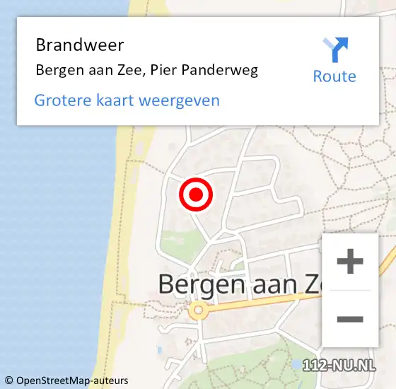 Locatie op kaart van de 112 melding: Brandweer Bergen aan Zee, Pier Panderweg op 7 maart 2022 13:03