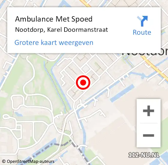 Locatie op kaart van de 112 melding: Ambulance Met Spoed Naar Nootdorp, Karel Doormanstraat op 7 maart 2022 13:18