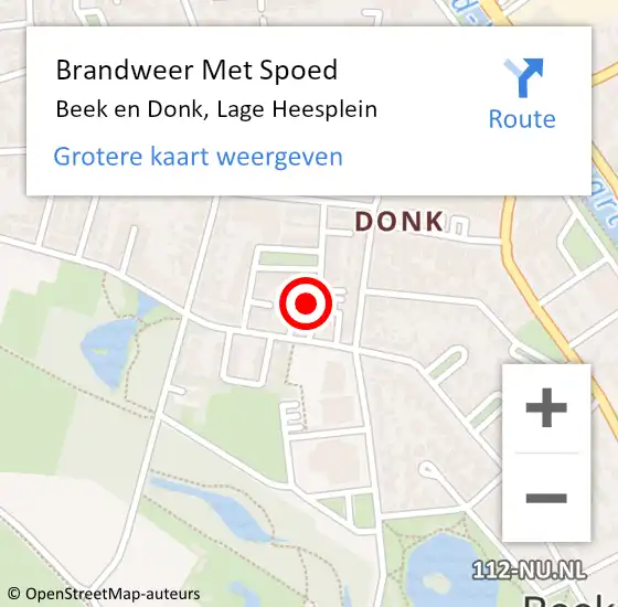 Locatie op kaart van de 112 melding: Brandweer Met Spoed Naar Beek en Donk, Lage Heesplein op 7 maart 2022 13:30