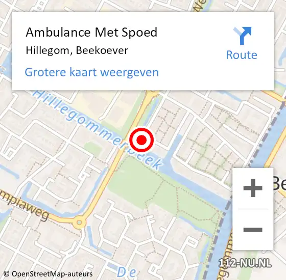 Locatie op kaart van de 112 melding: Ambulance Met Spoed Naar Hillegom, Beekoever op 7 maart 2022 13:38