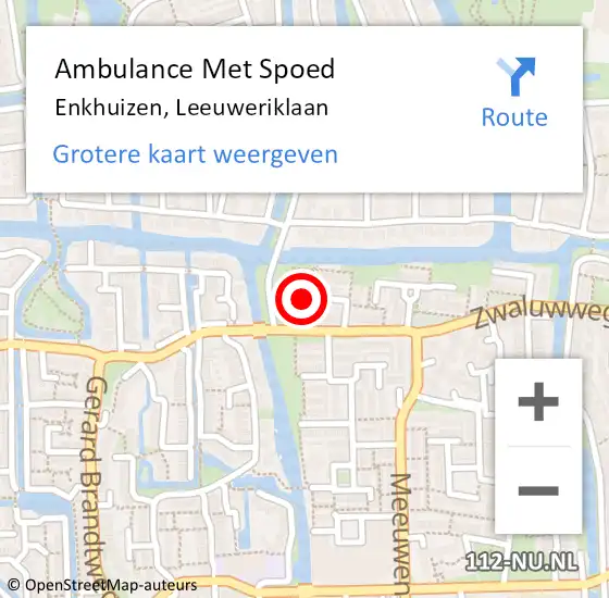 Locatie op kaart van de 112 melding: Ambulance Met Spoed Naar Enkhuizen, Leeuweriklaan op 7 maart 2022 14:02