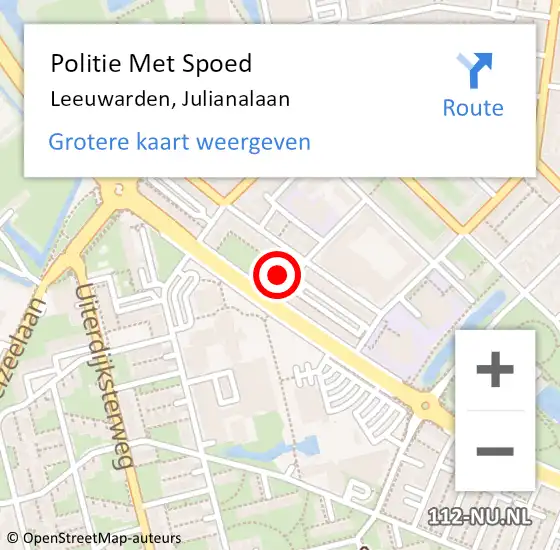 Locatie op kaart van de 112 melding: Politie Met Spoed Naar Leeuwarden, Julianalaan op 7 maart 2022 14:13