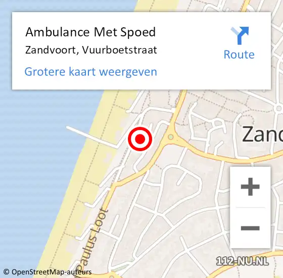 Locatie op kaart van de 112 melding: Ambulance Met Spoed Naar Zandvoort, Vuurboetstraat op 7 maart 2022 14:23