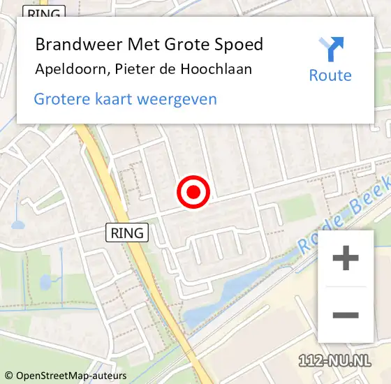 Locatie op kaart van de 112 melding: Brandweer Met Grote Spoed Naar Apeldoorn, Pieter de Hoochlaan op 7 maart 2022 15:10