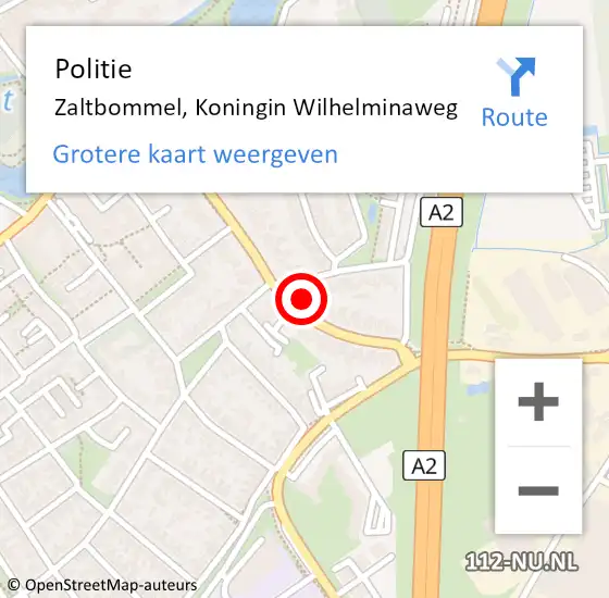 Locatie op kaart van de 112 melding: Politie Zaltbommel, Koningin Wilhelminaweg op 7 maart 2022 15:13