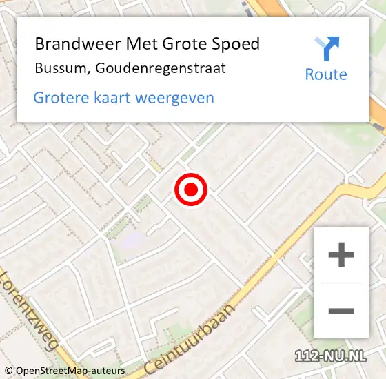 Locatie op kaart van de 112 melding: Brandweer Met Grote Spoed Naar Bussum, Goudenregenstraat op 10 juli 2014 12:51