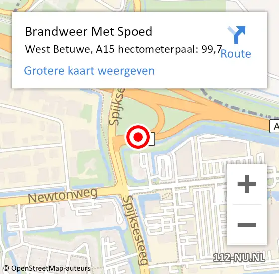 Locatie op kaart van de 112 melding: Brandweer Met Spoed Naar West Betuwe, A15 hectometerpaal: 99,7 op 7 maart 2022 15:52
