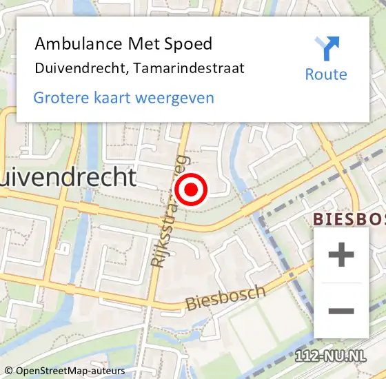 Locatie op kaart van de 112 melding: Ambulance Met Spoed Naar Duivendrecht, Tamarindestraat op 7 maart 2022 15:59