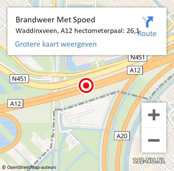 Locatie op kaart van de 112 melding: Brandweer Met Spoed Naar Waddinxveen, A12 hectometerpaal: 26,1 op 7 maart 2022 16:01