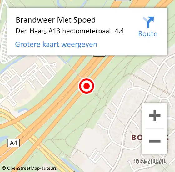 Locatie op kaart van de 112 melding: Brandweer Met Spoed Naar Den Haag, A13 hectometerpaal: 4,4 op 7 maart 2022 16:09