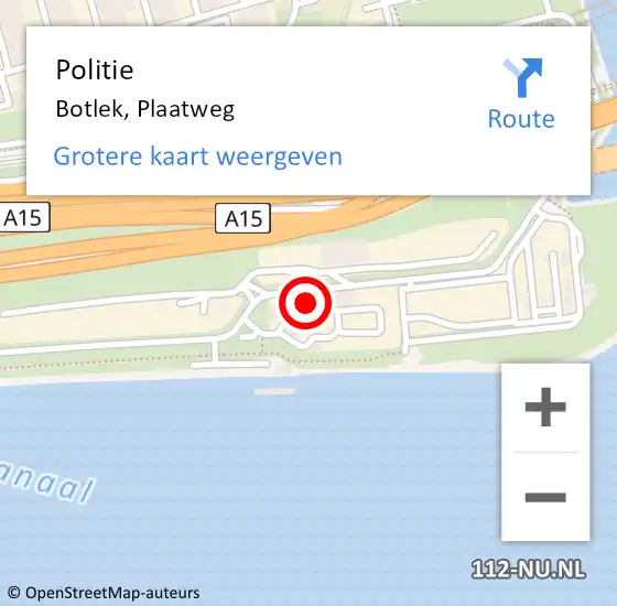 Locatie op kaart van de 112 melding: Politie Botlek, Plaatweg op 7 maart 2022 16:22