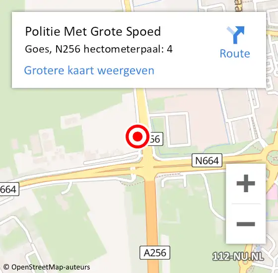 Locatie op kaart van de 112 melding: Politie Met Grote Spoed Naar Goes, N256 hectometerpaal: 4 op 7 maart 2022 16:36