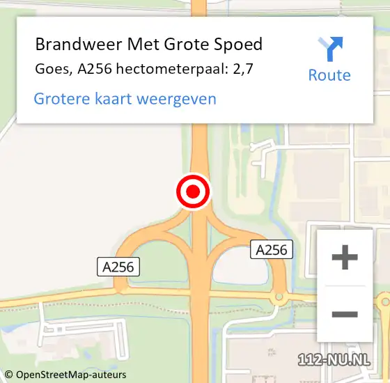 Locatie op kaart van de 112 melding: Brandweer Met Grote Spoed Naar Goes, A256 hectometerpaal: 2,7 op 7 maart 2022 16:37