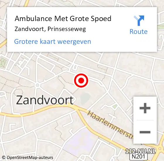 Locatie op kaart van de 112 melding: Ambulance Met Grote Spoed Naar Zandvoort, Prinsesseweg op 7 maart 2022 16:55