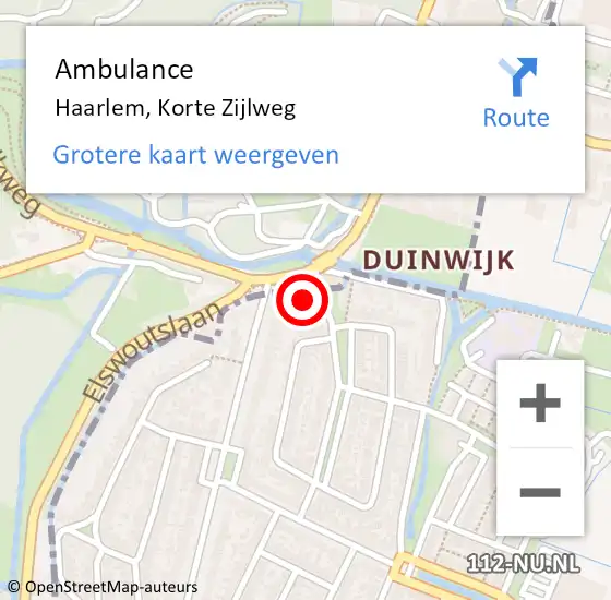 Locatie op kaart van de 112 melding: Ambulance Haarlem, Korte Zijlweg op 7 maart 2022 17:06