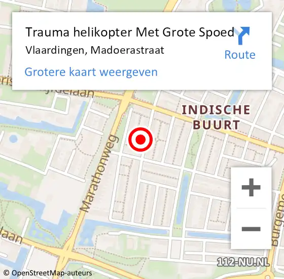 Locatie op kaart van de 112 melding: Trauma helikopter Met Grote Spoed Naar Vlaardingen, Madoerastraat op 7 maart 2022 17:13