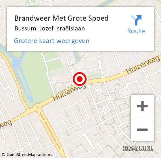 Locatie op kaart van de 112 melding: Brandweer Met Grote Spoed Naar Bussum, Jozef Israëlslaan op 7 maart 2022 17:35