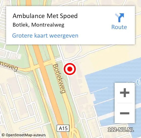 Locatie op kaart van de 112 melding: Ambulance Met Spoed Naar Botlek, Montrealweg op 7 maart 2022 17:49