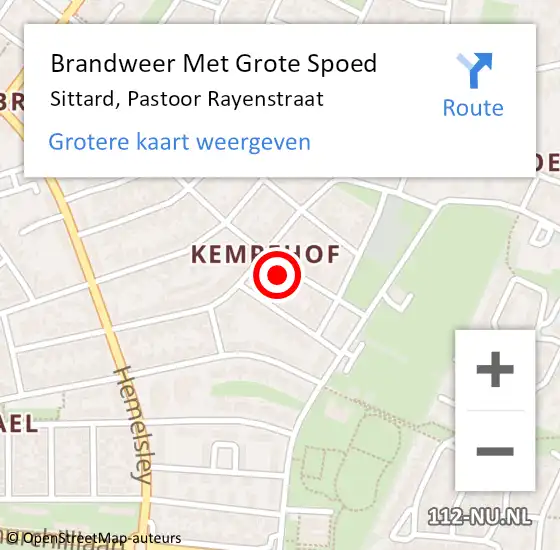 Locatie op kaart van de 112 melding: Brandweer Met Grote Spoed Naar Sittard, Pastoor Rayenstraat op 7 maart 2022 17:52