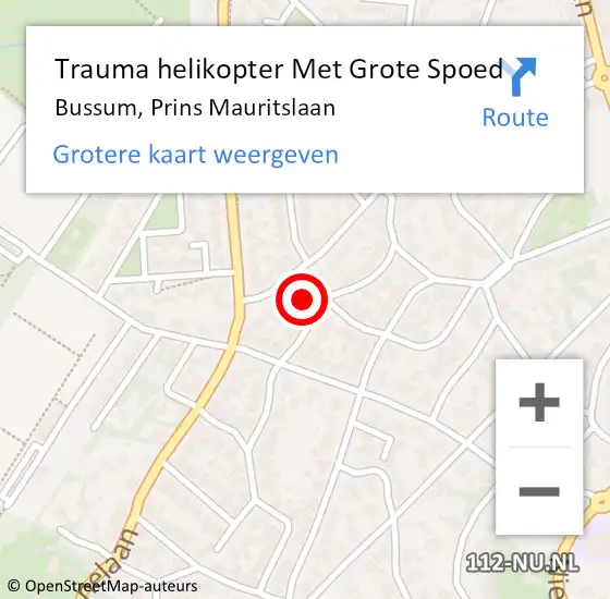 Locatie op kaart van de 112 melding: Trauma helikopter Met Grote Spoed Naar Bussum, Prins Mauritslaan op 7 maart 2022 18:03