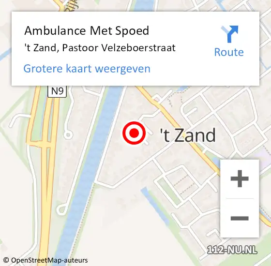 Locatie op kaart van de 112 melding: Ambulance Met Spoed Naar 't Zand, Pastoor Velzeboerstraat op 7 maart 2022 18:21