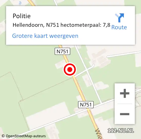 Locatie op kaart van de 112 melding: Politie Hellendoorn, N751 hectometerpaal: 7,8 op 7 maart 2022 18:29