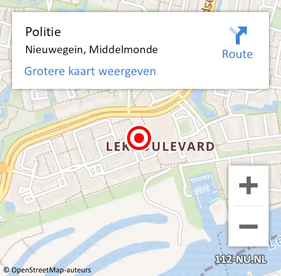 Locatie op kaart van de 112 melding: Politie Nieuwegein, Middelmonde op 7 maart 2022 18:37