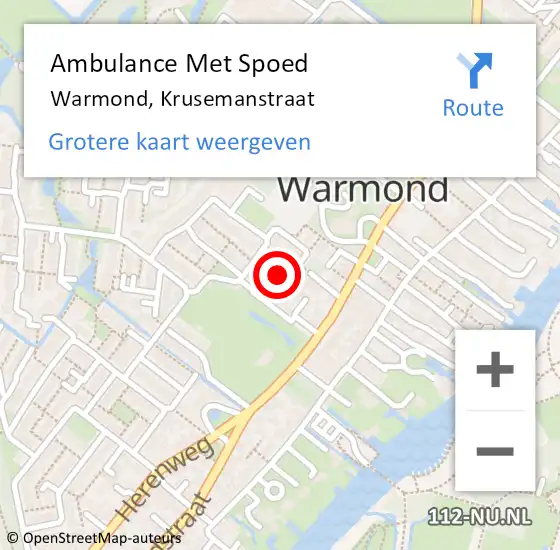 Locatie op kaart van de 112 melding: Ambulance Met Spoed Naar Warmond, Krusemanstraat op 7 maart 2022 18:58