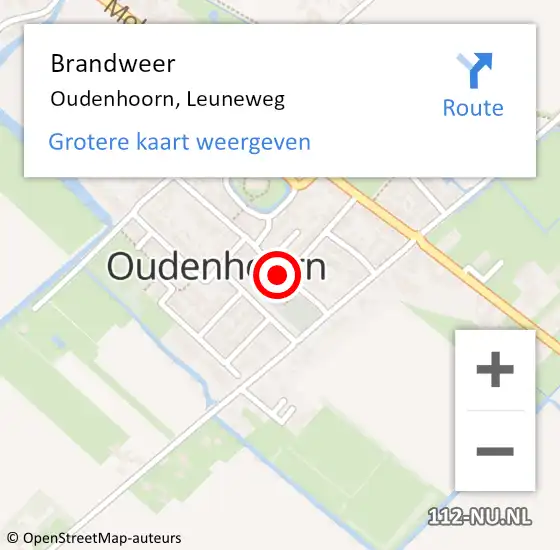 Locatie op kaart van de 112 melding: Brandweer Oudenhoorn, Leuneweg op 7 maart 2022 20:03