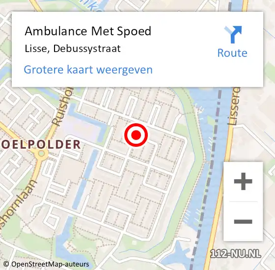 Locatie op kaart van de 112 melding: Ambulance Met Spoed Naar Lisse, Debussystraat op 7 maart 2022 20:16