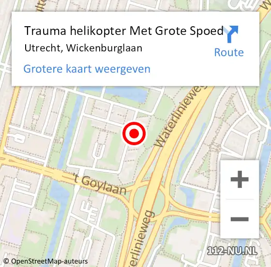 Locatie op kaart van de 112 melding: Trauma helikopter Met Grote Spoed Naar Utrecht, Wickenburglaan op 7 maart 2022 20:19