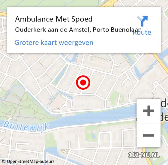 Locatie op kaart van de 112 melding: Ambulance Met Spoed Naar Ouderkerk aan de Amstel, Porto Buenolaan op 7 maart 2022 20:23