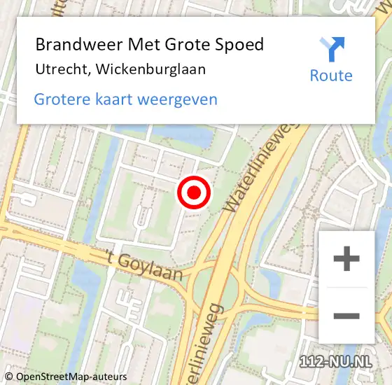 Locatie op kaart van de 112 melding: Brandweer Met Grote Spoed Naar Utrecht, Wickenburglaan op 7 maart 2022 20:34