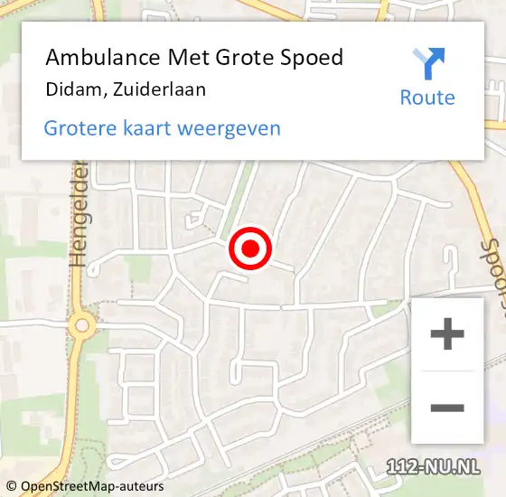 Locatie op kaart van de 112 melding: Ambulance Met Grote Spoed Naar Didam, Zuiderlaan op 7 maart 2022 20:53