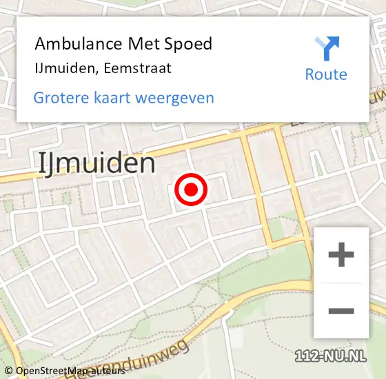 Locatie op kaart van de 112 melding: Ambulance Met Spoed Naar IJmuiden, Eemstraat op 7 maart 2022 21:12