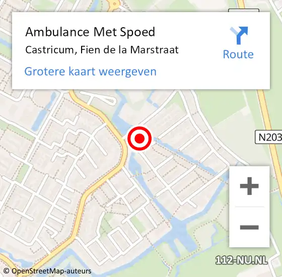 Locatie op kaart van de 112 melding: Ambulance Met Spoed Naar Castricum, Fien de la Marstraat op 7 maart 2022 22:00