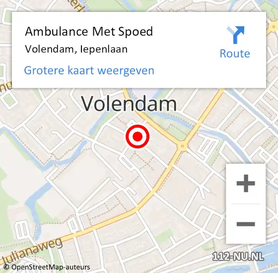 Locatie op kaart van de 112 melding: Ambulance Met Spoed Naar Volendam, Iepenlaan op 7 maart 2022 22:07