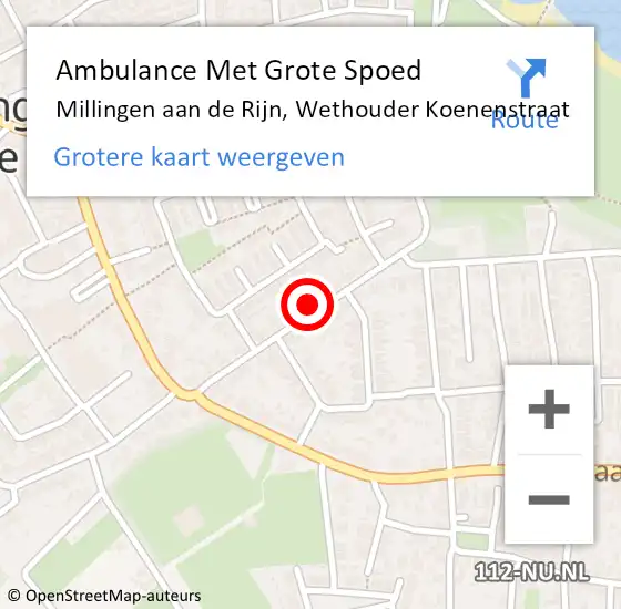 Locatie op kaart van de 112 melding: Ambulance Met Grote Spoed Naar Millingen aan de Rijn, Wethouder Koenenstraat op 7 maart 2022 22:50