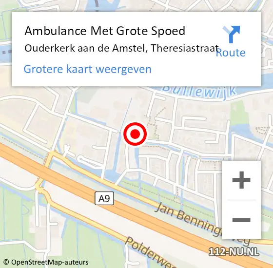 Locatie op kaart van de 112 melding: Ambulance Met Grote Spoed Naar Ouderkerk aan de Amstel, Theresiastraat op 7 maart 2022 22:50