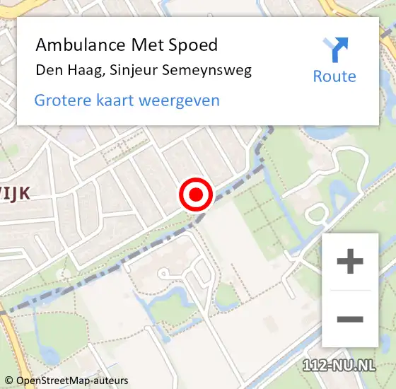 Locatie op kaart van de 112 melding: Ambulance Met Spoed Naar Den Haag, Sinjeur Semeynsweg op 7 maart 2022 23:31