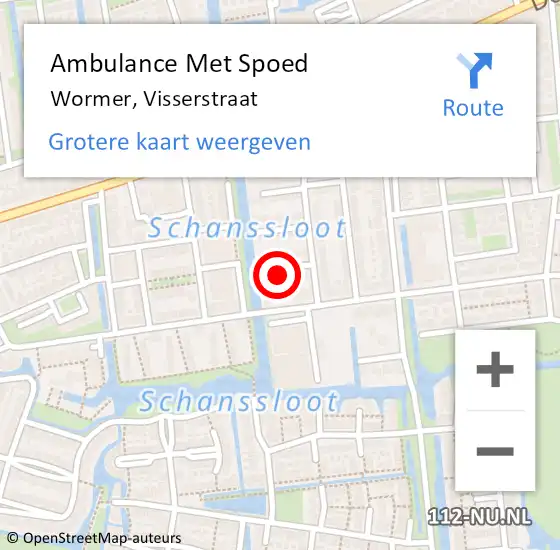 Locatie op kaart van de 112 melding: Ambulance Met Spoed Naar Wormer, Visserstraat op 7 maart 2022 23:48
