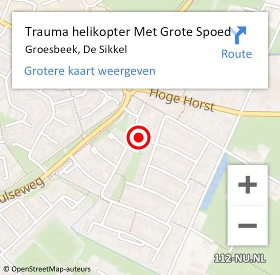 Locatie op kaart van de 112 melding: Trauma helikopter Met Grote Spoed Naar Groesbeek, De Sikkel op 8 maart 2022 00:17